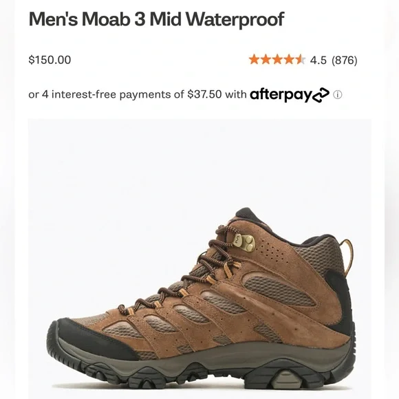 MERRELL MENS MOAB 3 MID WATERPROOF HIKING BOOTS - Picture 10 of 15
